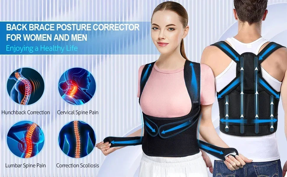 Amzzonstore posture corrector back brace with adjustable straps, ergonomic spinal support for men and women, upper back pain relief