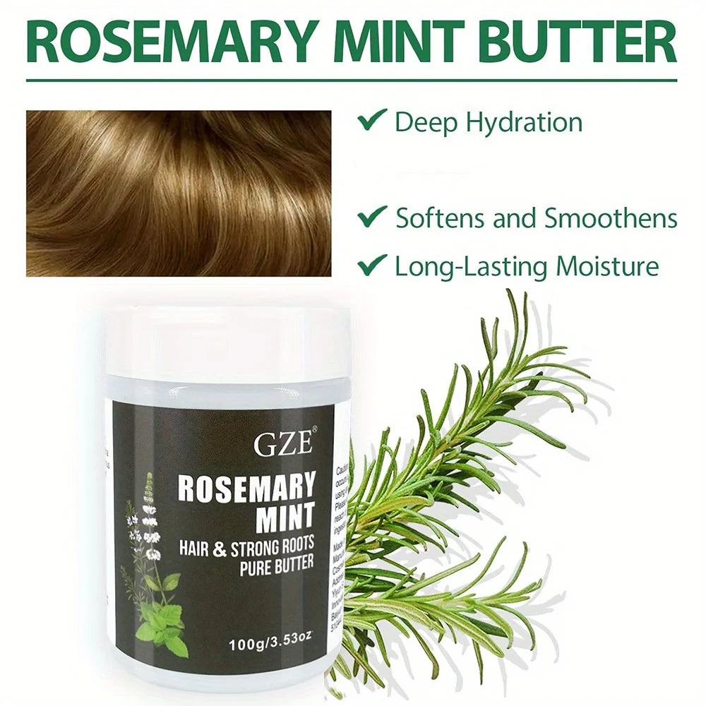 GZE Rosemary Mint Hair Growth & Strong Roots Butter by amzzon.store, 100g jar with natural ingredients for damaged hair repair