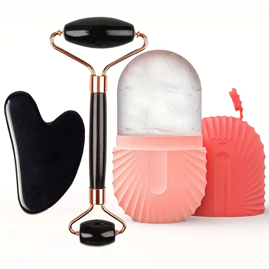 Set of 1-3 ice face rollers and GuaSha facial massage tools for skincare, lifting, and contouring, by amzzonstore.