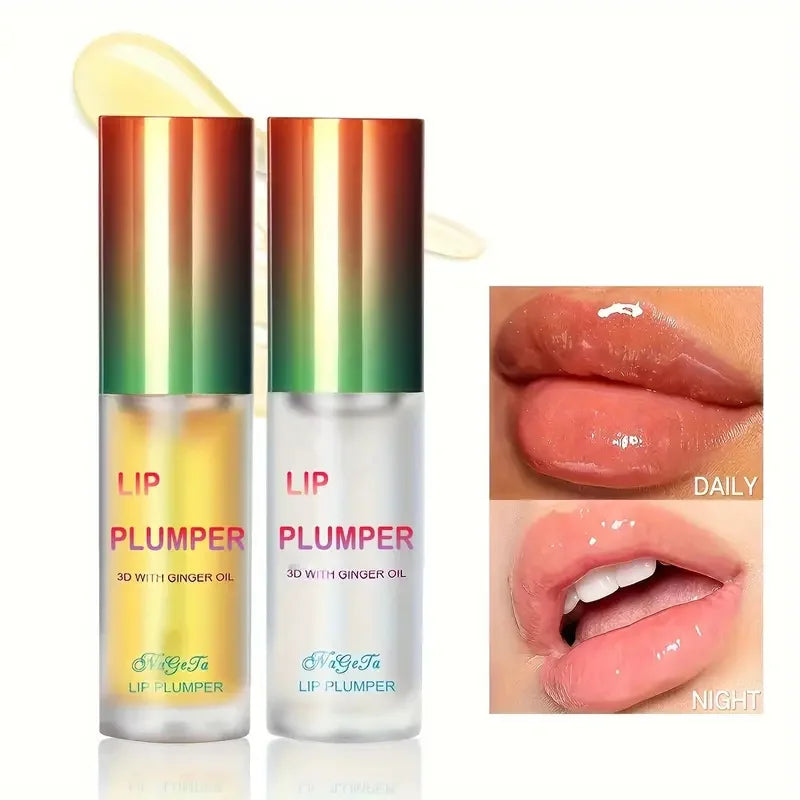 Amzzonstore ginger and mint lip plumper oil serum in a sleek bottle, designed for fuller, smoother, and youthful lips.