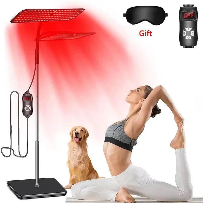 Near infrared light panel by amzzonstore featuring 660nm and 850nm wavelengths, adjustable stand, for face and body pain relief.