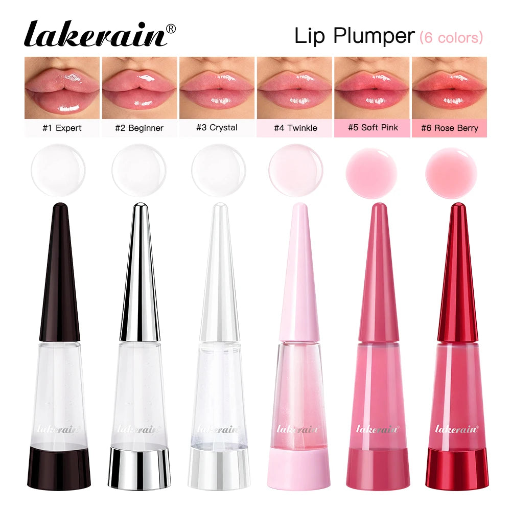 Amzzonstore Lakerain Lip Plumper Gloss Oil showing glossy, hydrated lips with a shiny finish and volumizing effect.