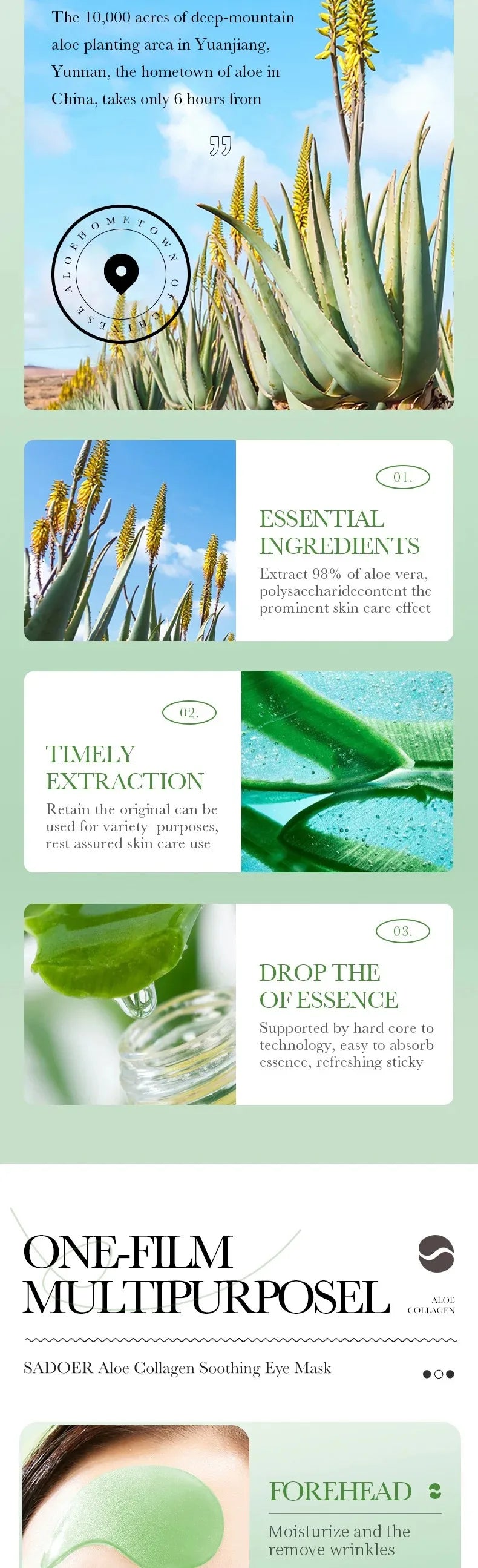 A box of REAROYA Aloe Vera Collagen Eye Masks with 60 patches for dark circles, puffiness, and wrinkles, displayed on a white background.