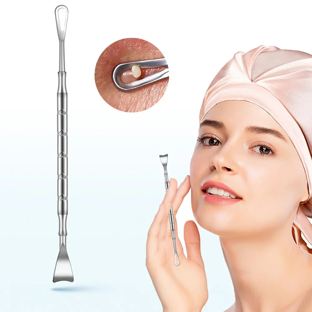 Double head stainless steel blackhead remover tool by amzzonstore, featuring professional blemish extractor for face pore cleaning.