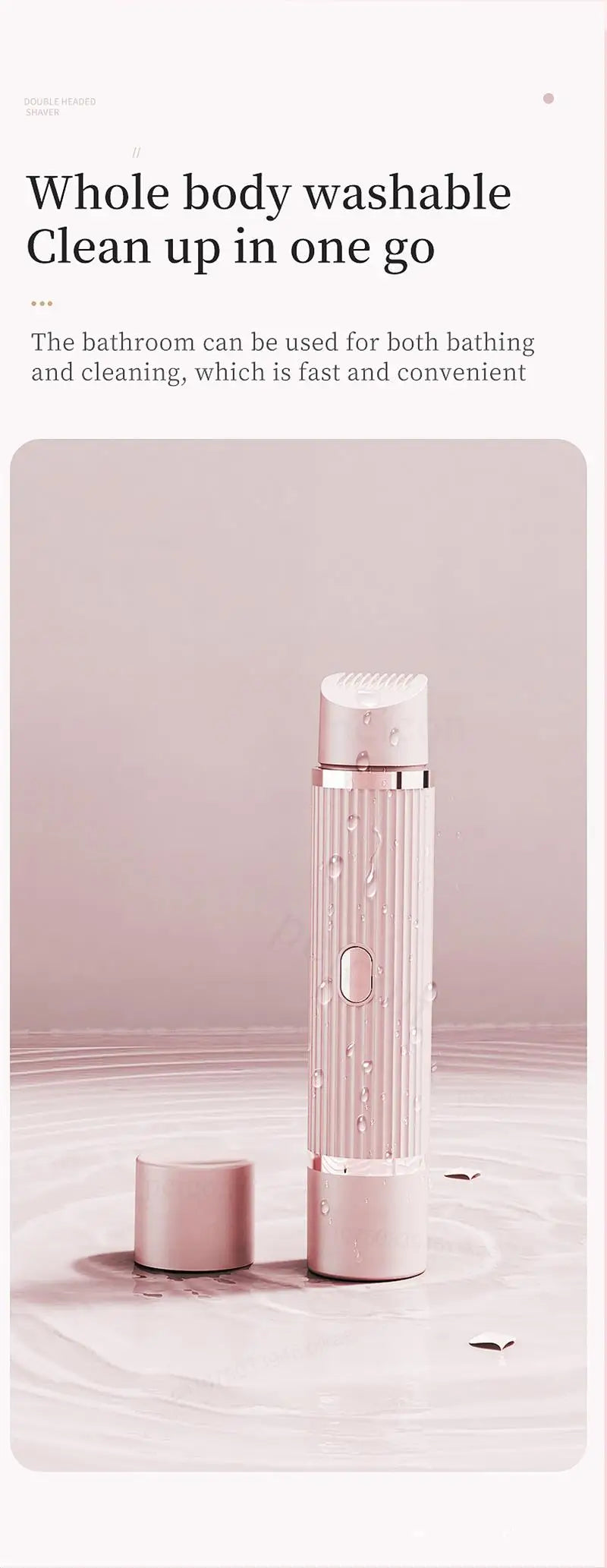 Pink and purple waterproof electric razor for women, bikini trimmer, face shaver, underarms, legs, and body hair removal.
