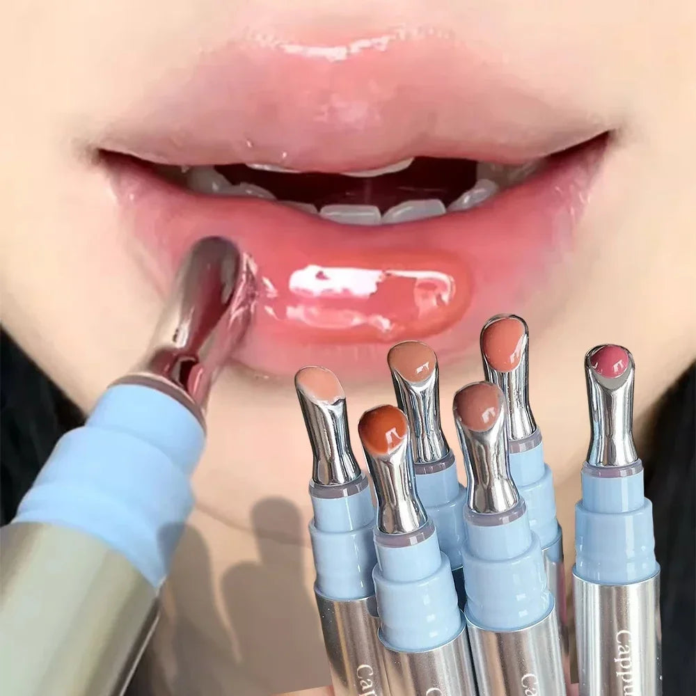 Metal head ice diamond essence lip tint from amzzonstore showing glossy water light glass lip gloss with moisturizing and plumping effects.