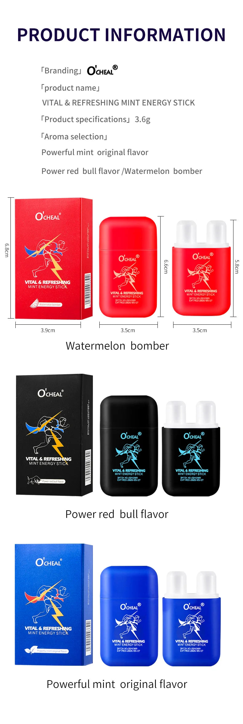 Amzzonstore O'cheal Energy Stick with double holes, fresh mint scent, energizing vapors for fatigue relief in a portable inhaler.