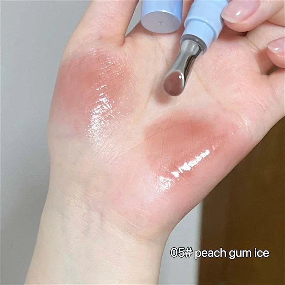 Amzzonstore Metal Head Ice Diamond Essence Lip Tint with mirror, water light glass finish, moisturizing and plumping lip gloss.