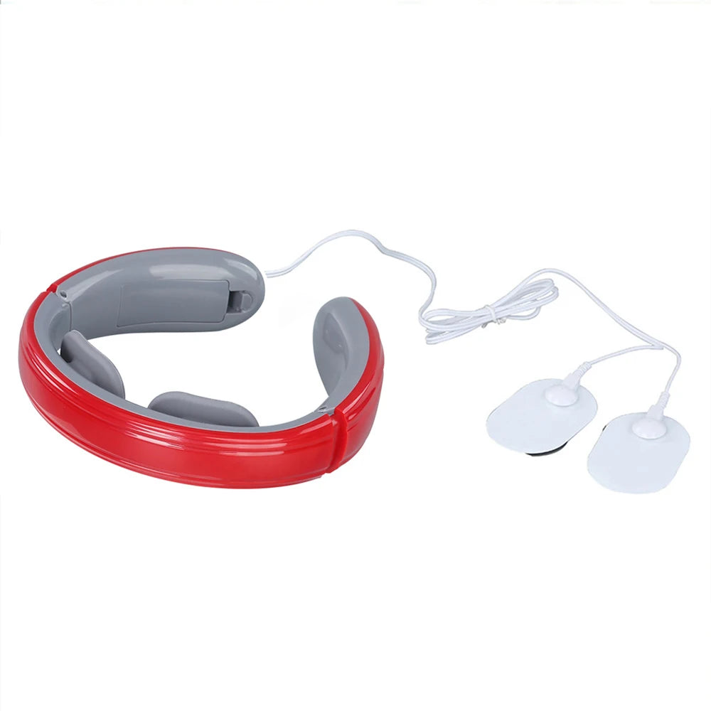 Ems electric neck massager with 6 modes and 9 speeds for muscle relaxation and cervical pain relief, featuring a battery-powered design.