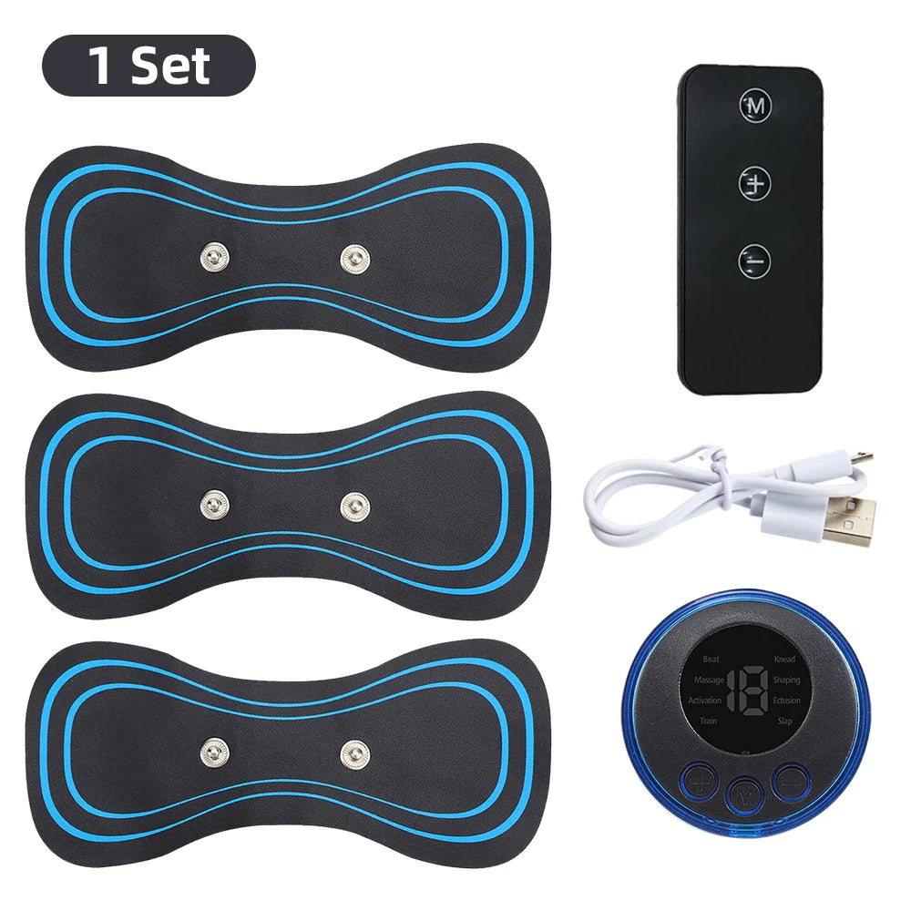 amzzon.store Smart EMS Neck Massager with 8 modes and 19 intensity levels for back, neck, and calf muscle pain relief.