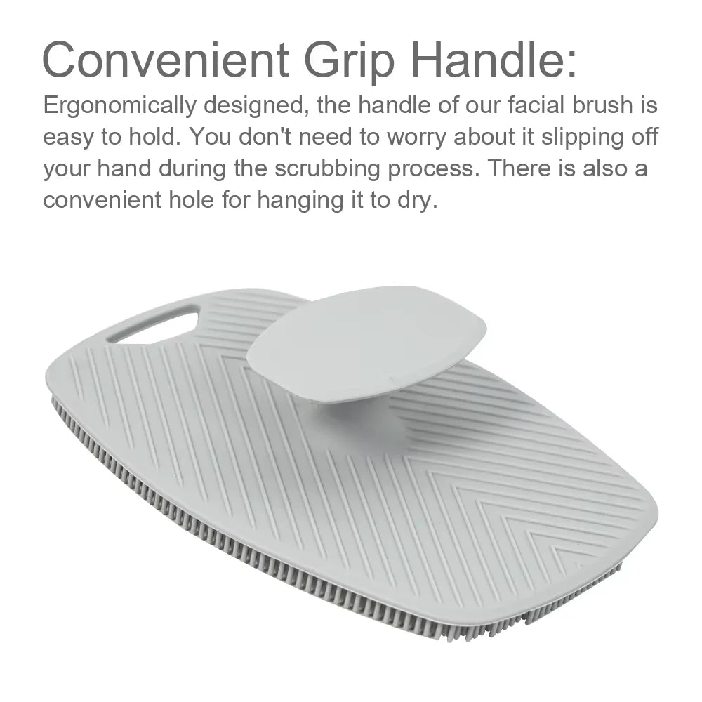 Amzzonstore exfoliating silicone body scrubber with no-slip handle for cleansing and massaging skin during bath or shower.
