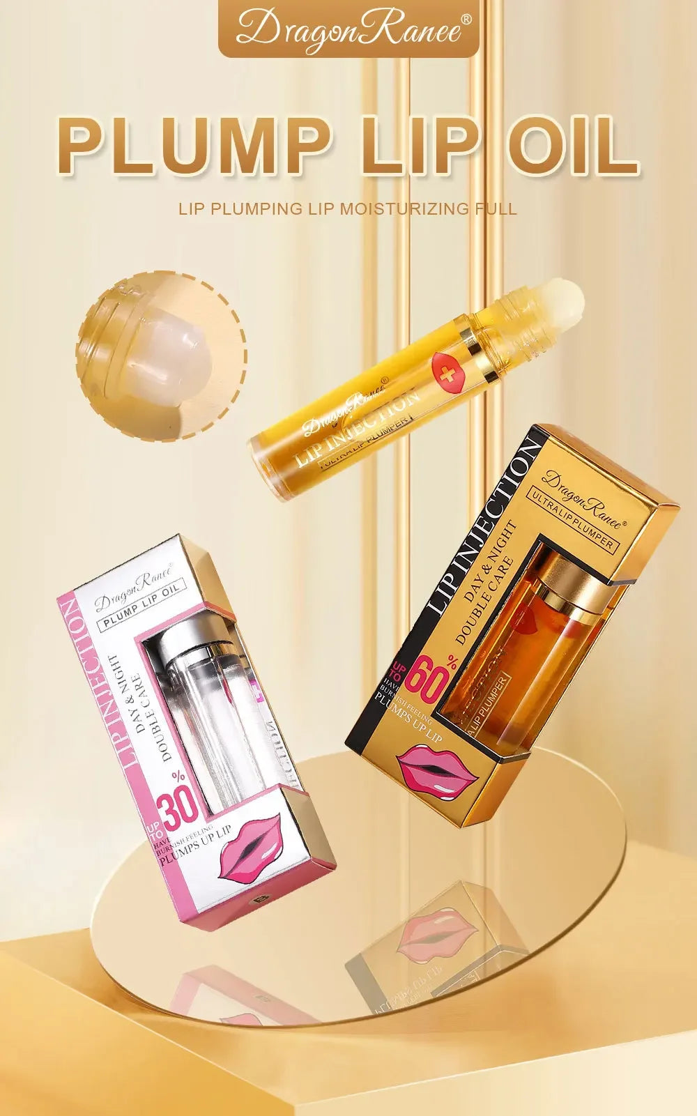 Amzzonstore instant volumizing lip plumper oil and gloss with moisturizing, anti-wrinkle, and lip enhancing properties for fuller lips.