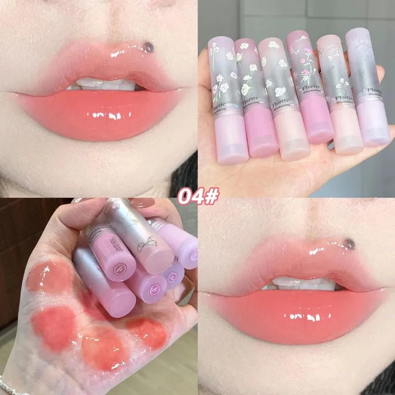 Amzzonstore mirror glass solid lip gloss in water light round tube, natural nude peach tint with moisturizing, jelly lipstick finish.