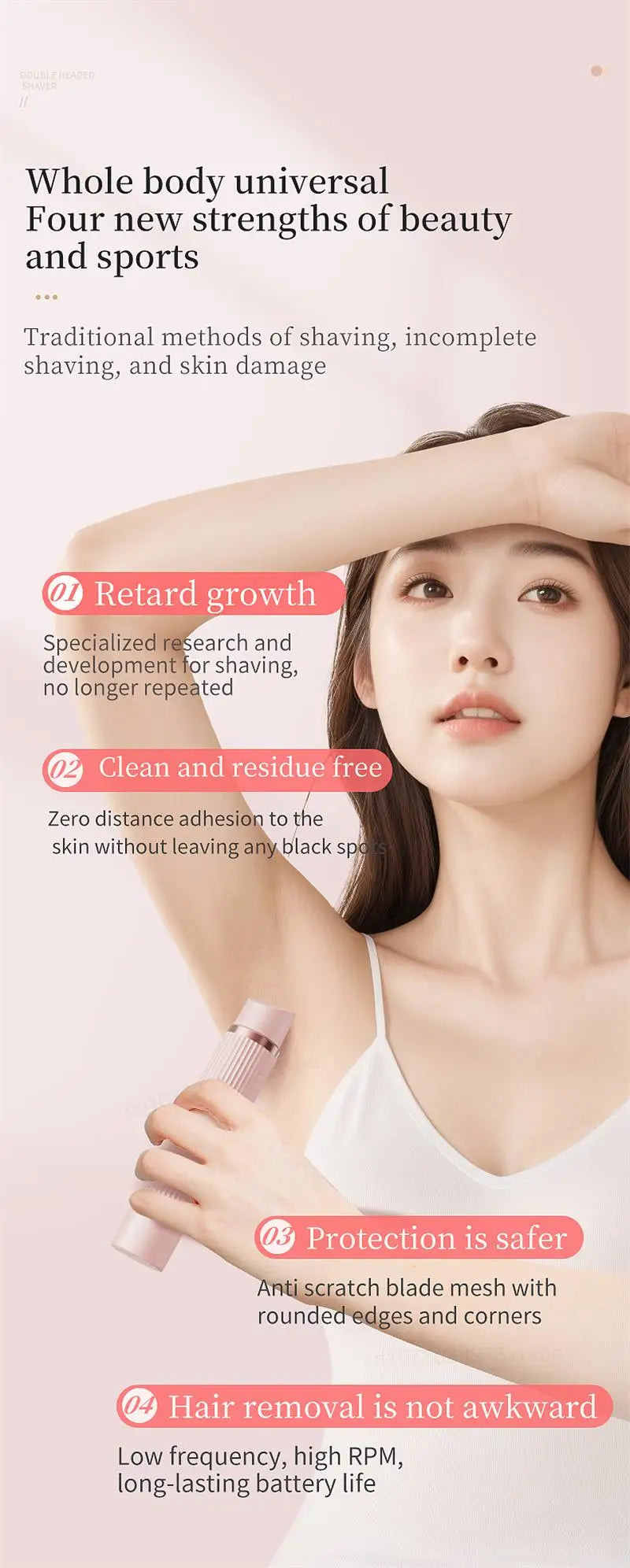 Pink and purple waterproof electric razor for women, bikini trimmer, face shaver, underarms, legs, and body hair removal.