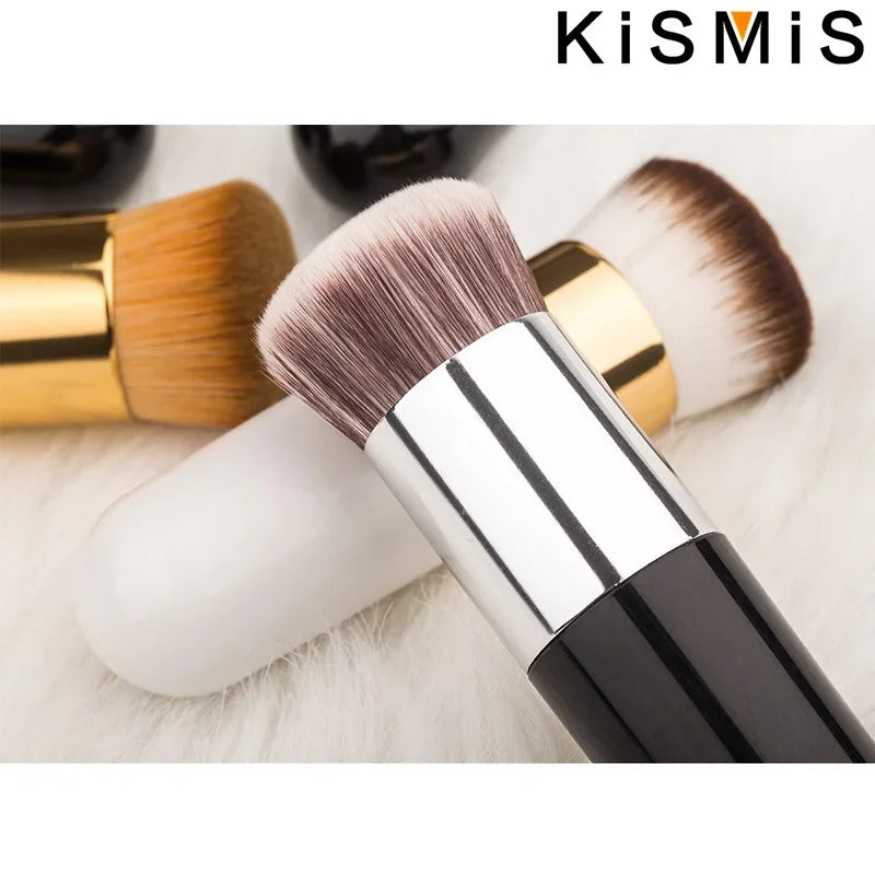 Set of professional flat cream makeup brushes by amzzonstore, including face, cheek, contour, blush, and foundation brushes for flawless application