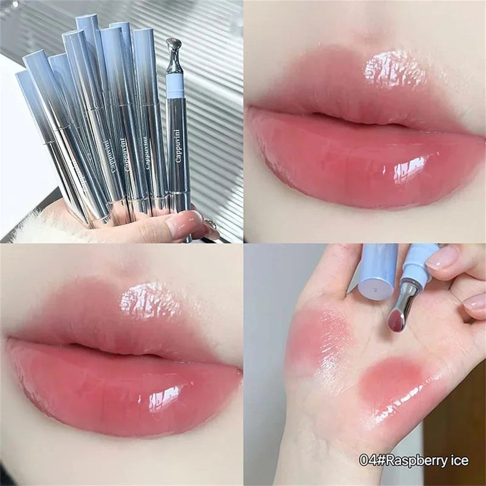 Amzzonstore Metal Head Ice Diamond Essence Lip Tint with mirror, water light glass lip gloss, moisturizing and plumping for lips.