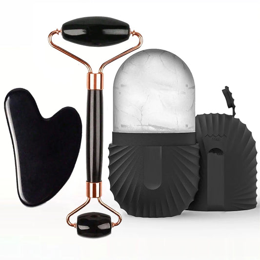 Set of 1/2/3 ice face rollers and GuaSha facial tools for skincare, lifting, and contouring, featuring smooth massage rollers.