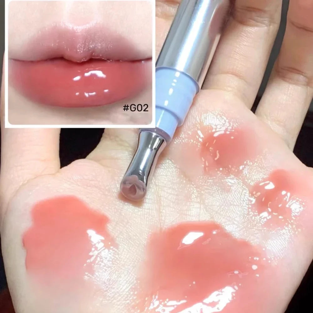 Metal Head Ice Diamond Essence Lip Tint from amzzonstore showing glossy lip gloss with mirror water light effect and moisturizing ingredients.