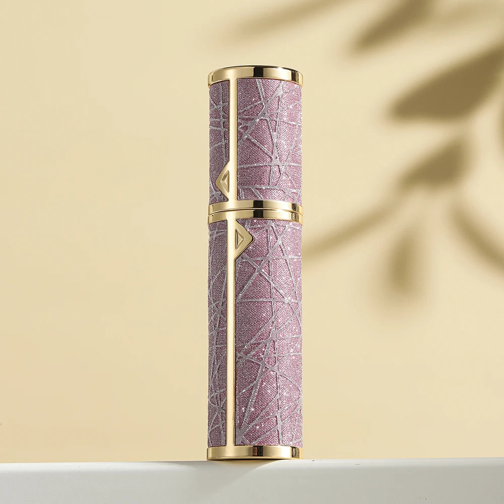 Portable 5ML leather perfume atomizer from amzzonstore, refillable travel spray bottle with compact design and spray nozzle.