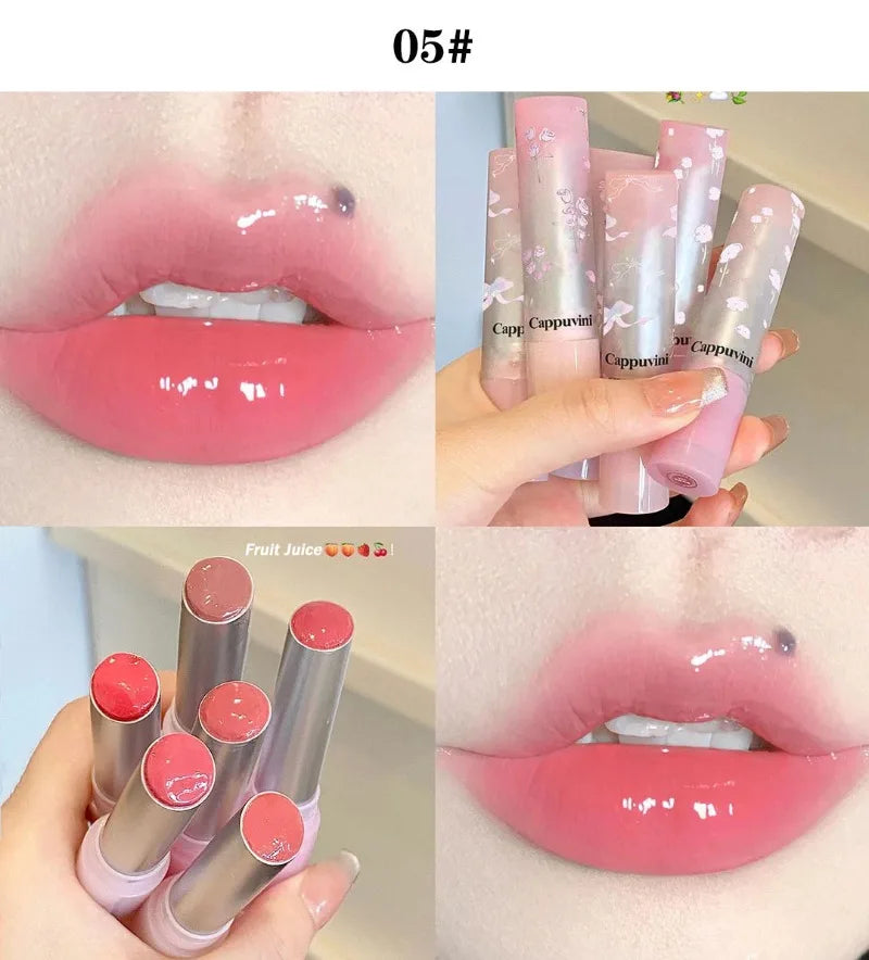 Amzzonstore mirror glass solid lip gloss in water light round tube, natural nude peach tint, moisturizing jelly lipstick for lips