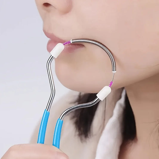 Portable facial epilator for women by amzzonstore removing unwanted hair from upper lip, chin, and face with spring roller technology.