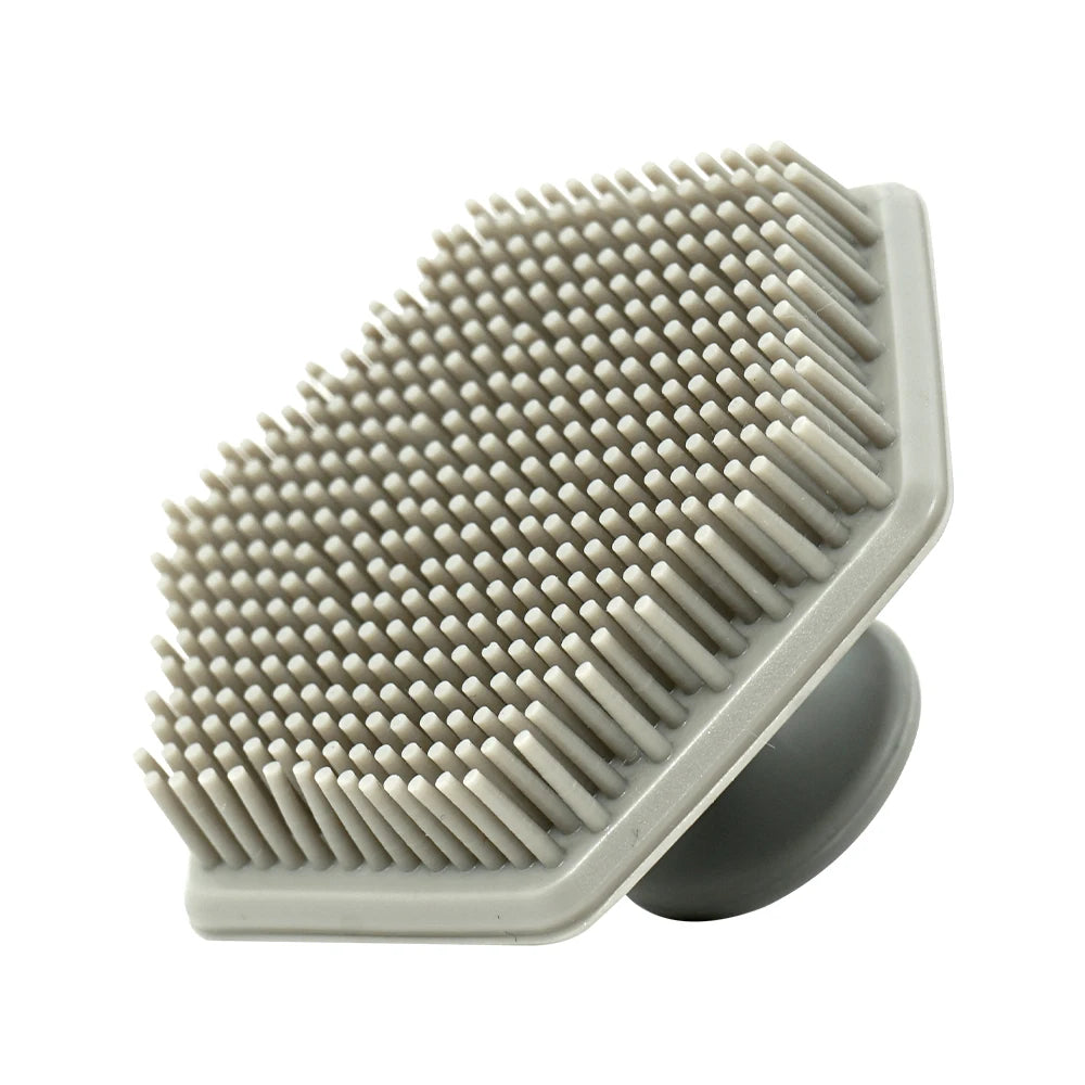 Amzzonstore exfoliating silicone body scrubber with no-slip handle for cleansing and massaging skin in the bathroom.