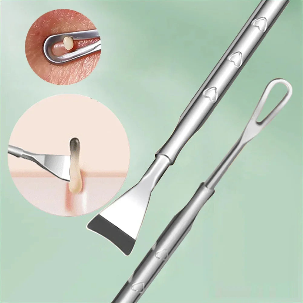 Double head stainless steel blackhead remover tool by amzzonstore, professional blemish extractor for face, pimple, and comedone removal.