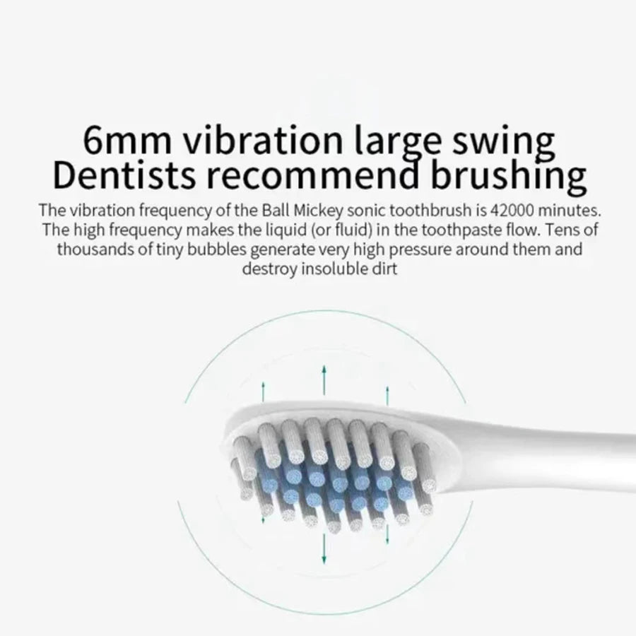 Sonic electric toothbrush for adults with waterproof design, DuPont brush head, USB rechargeable, 6 cleaning modes, high-frequency cleaning