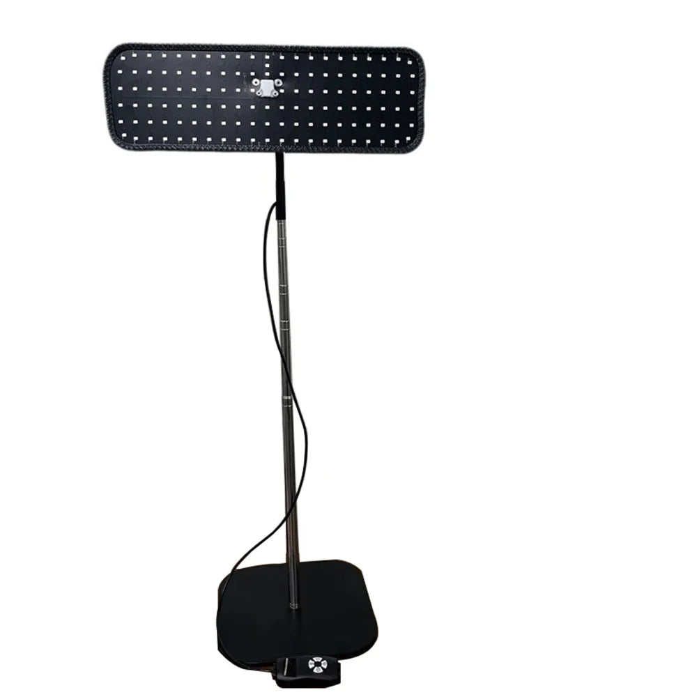 Near infrared light panel from amzzonstore showing red and infrared LEDs, adjustable stand, and timer for face and body pain relief.