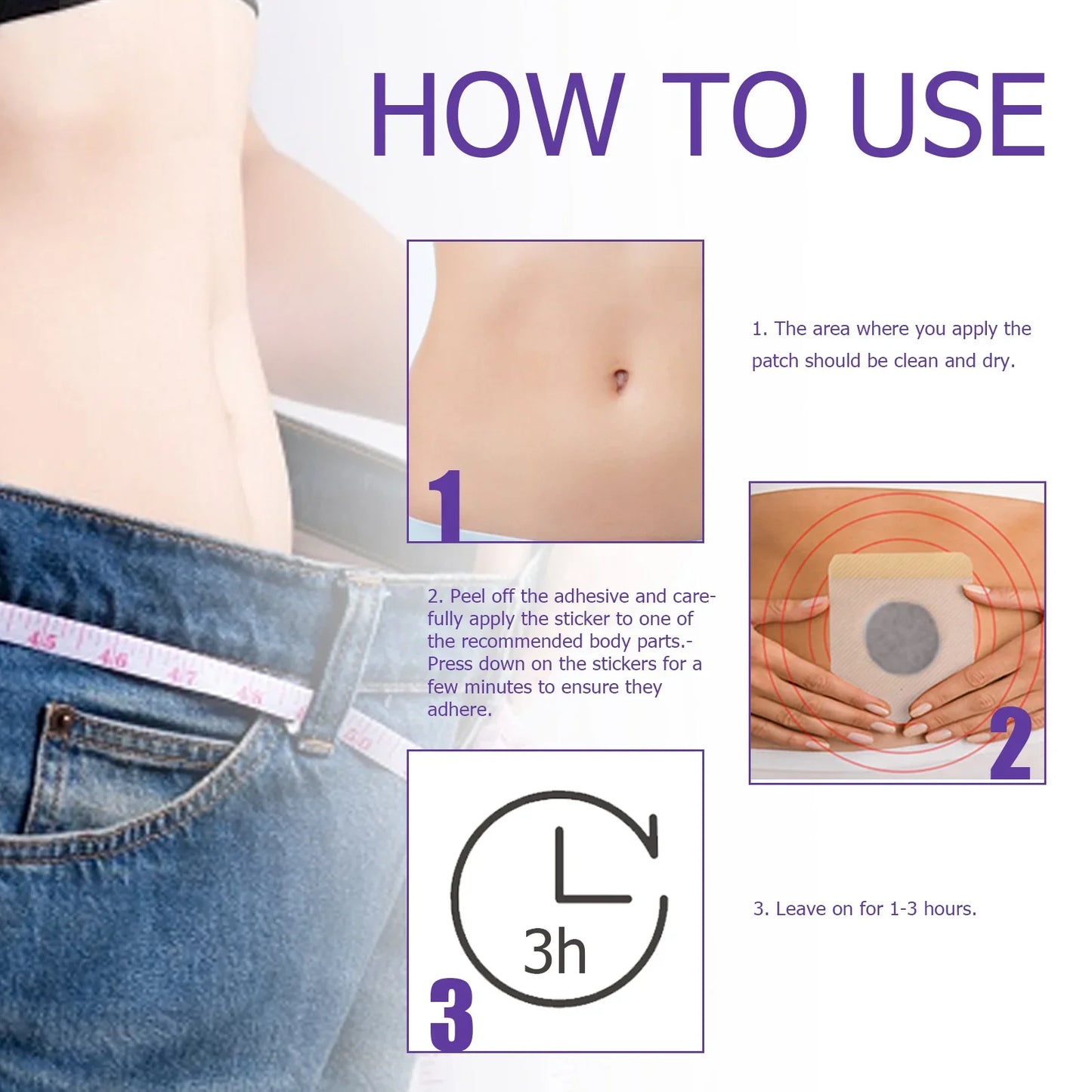 Herbal Slim Belly Patch by amzzon.store, natural detox and weight loss slimming patches for body shaping, shown on skin