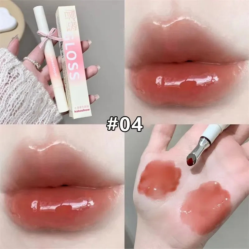 Amzzonstore Metal Head Ice Diamond Essence Lip Tint with mirror, water light glass finish, moisturizing and plumping lip gloss.