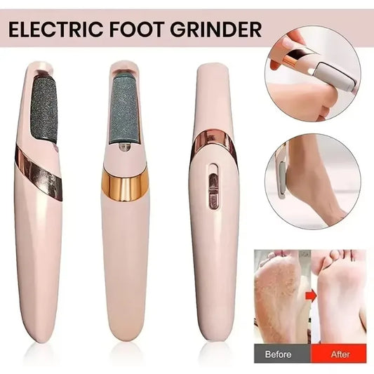 Rechargeable electric foot callus remover kit with two roller heads, automatic foot grinder for pedicure and foot care.