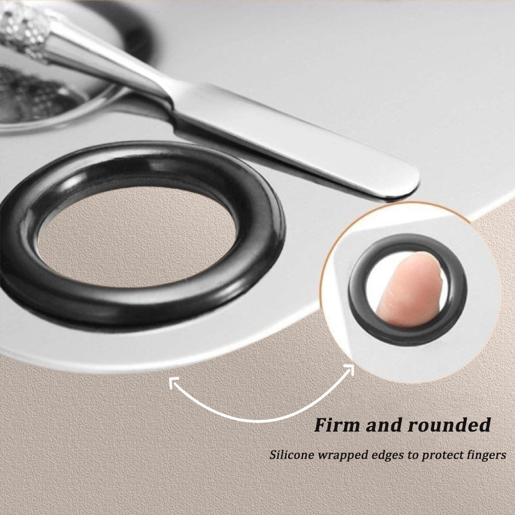 Stainless steel makeup mixing palette with spatula and mixing stick for foundation, lipstick, eyeshadow, and beauty tools.