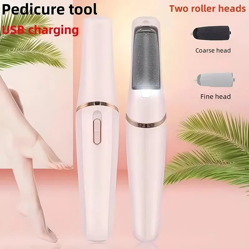 Rechargeable electric foot callus remover kit with dual roller heads for pedicure and foot care, by amzzon.store.