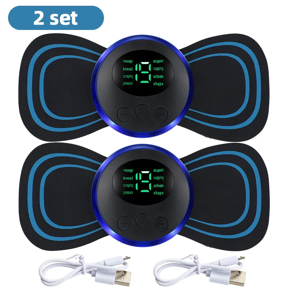 Smart EMS neck massager by amzzon.store with 8 modes and 19 intensity levels for back, cervical, and calf pain relief.