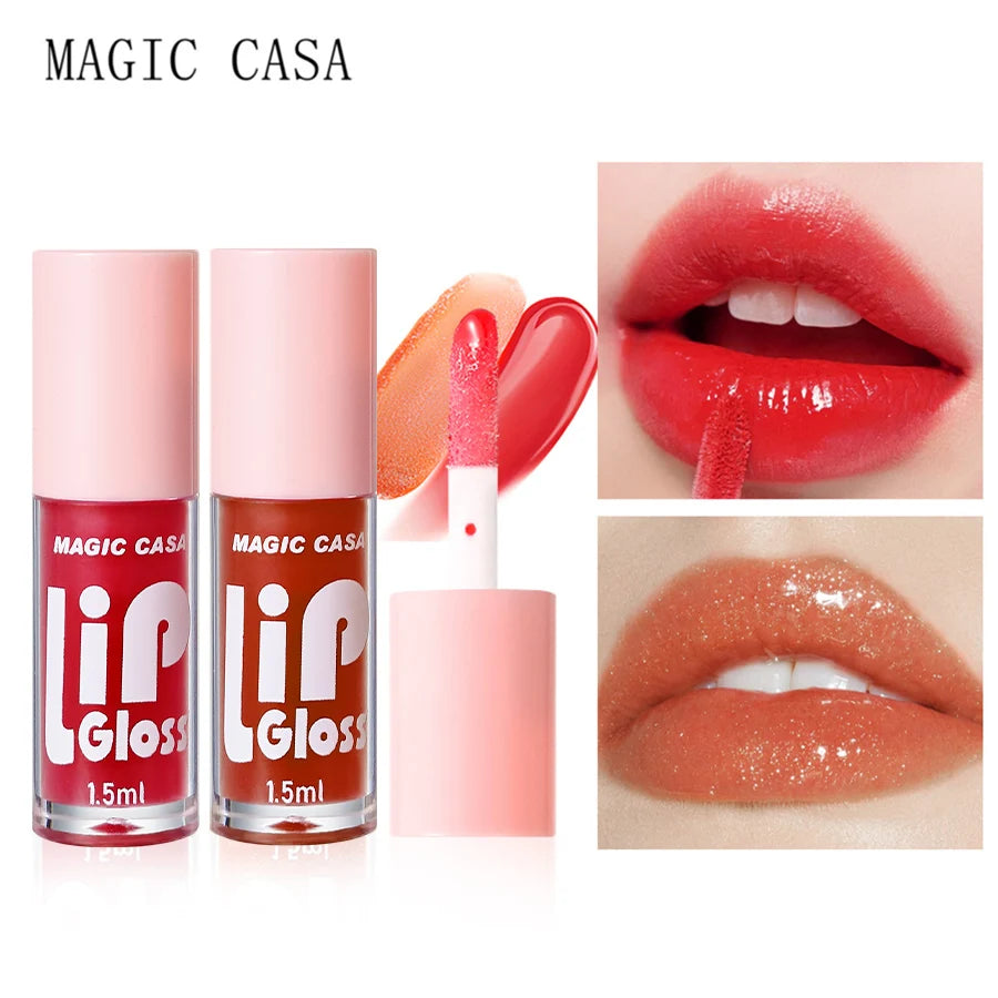Set of six Magic Casa hydrating lip gloss oils featuring shimmering, long-lasting moisturizing lip glow in a cosmetic lip makeup collection.