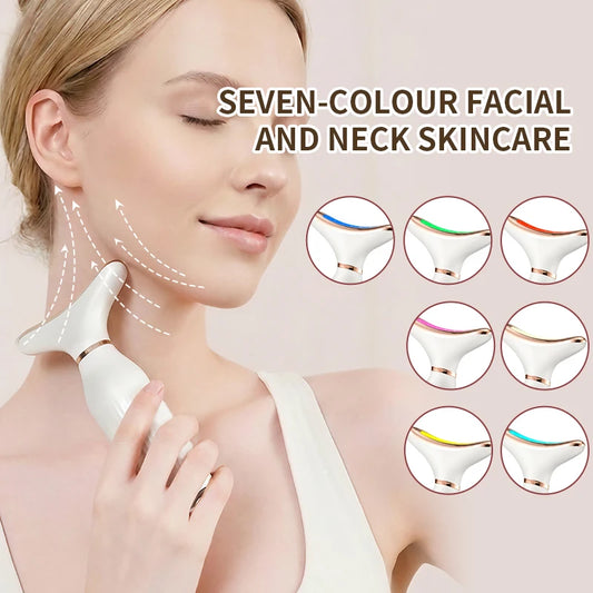 7-color LED light therapy face and neck massager by amzzon.store with sonic vibration for skin tightening and anti-wrinkle skincare.