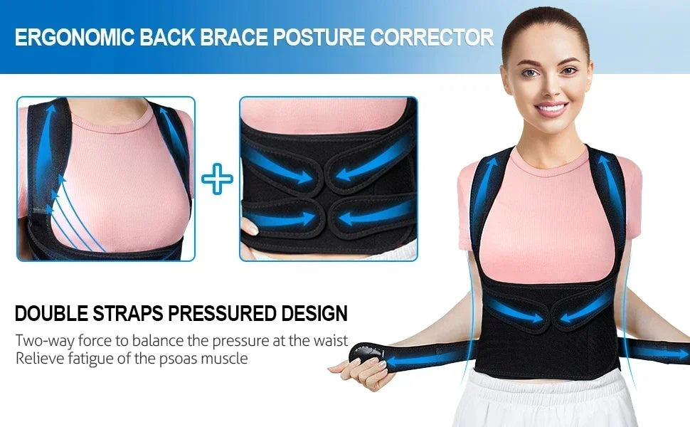 Adjustable posture corrector back brace for men and women, orthopedic spinal support, comfortable upper back strap from amzzonstore.