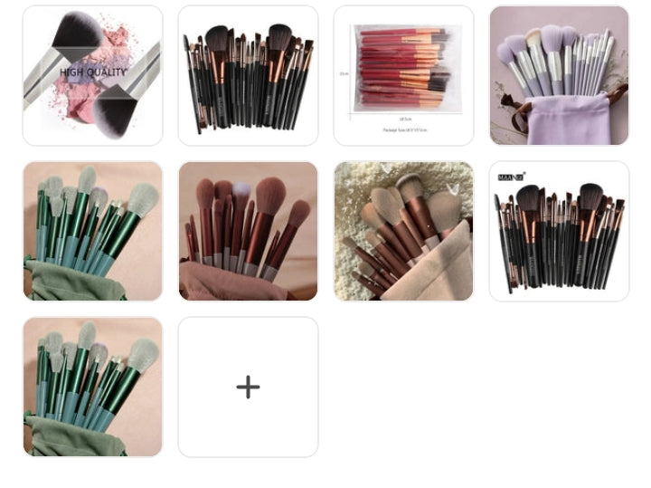 Set of professional makeup brushes with synthetic hair in a travel bag, available in 3, 13, or 22-piece kits for cosmetics application